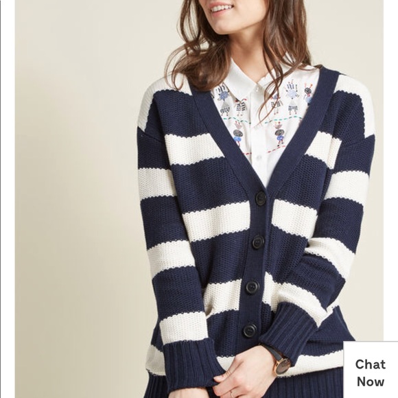 Blue and White Striped Cardigan NWOT - Picture 2 of 4